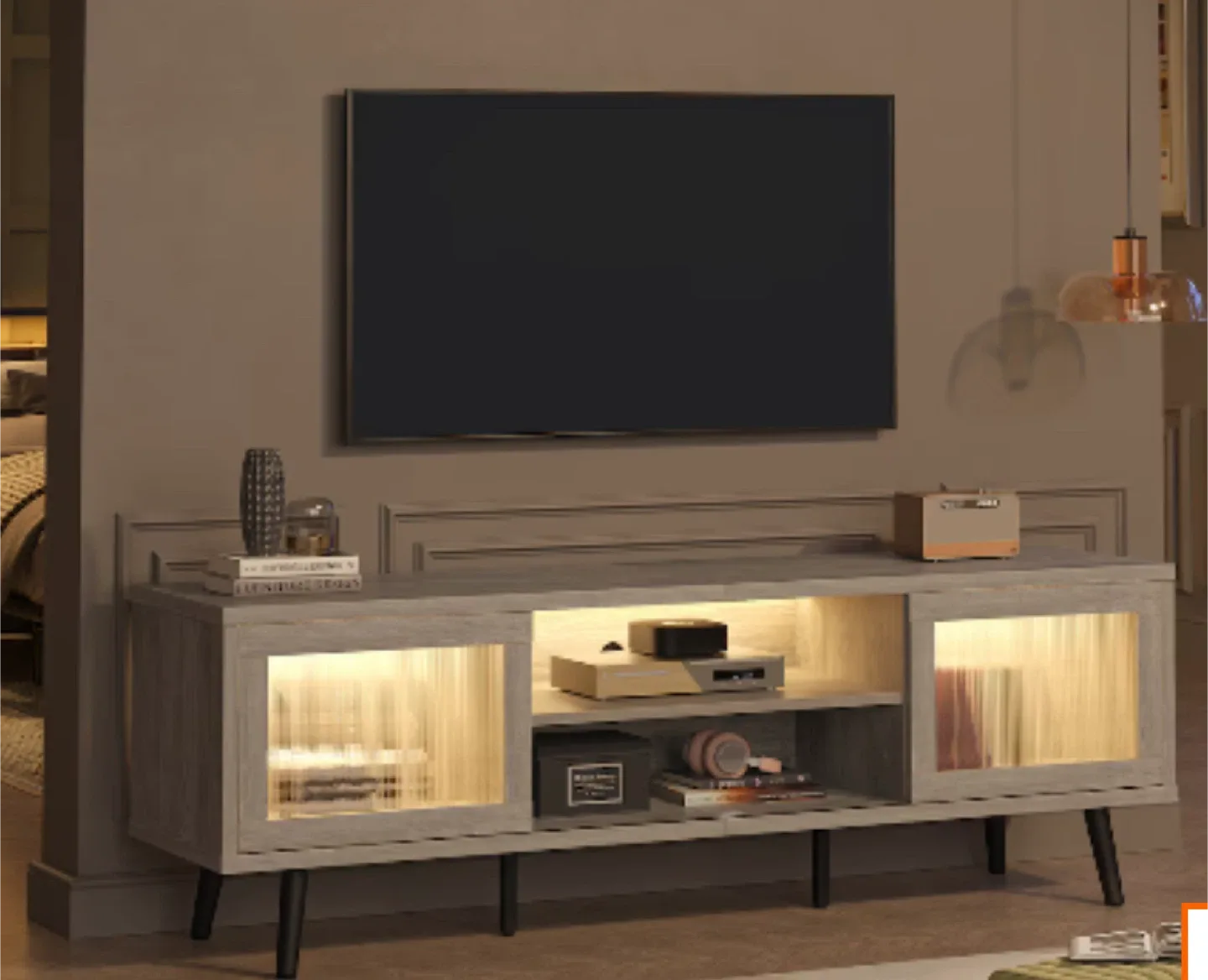 Grey TV Stand with LED Lighting image indicator(4)