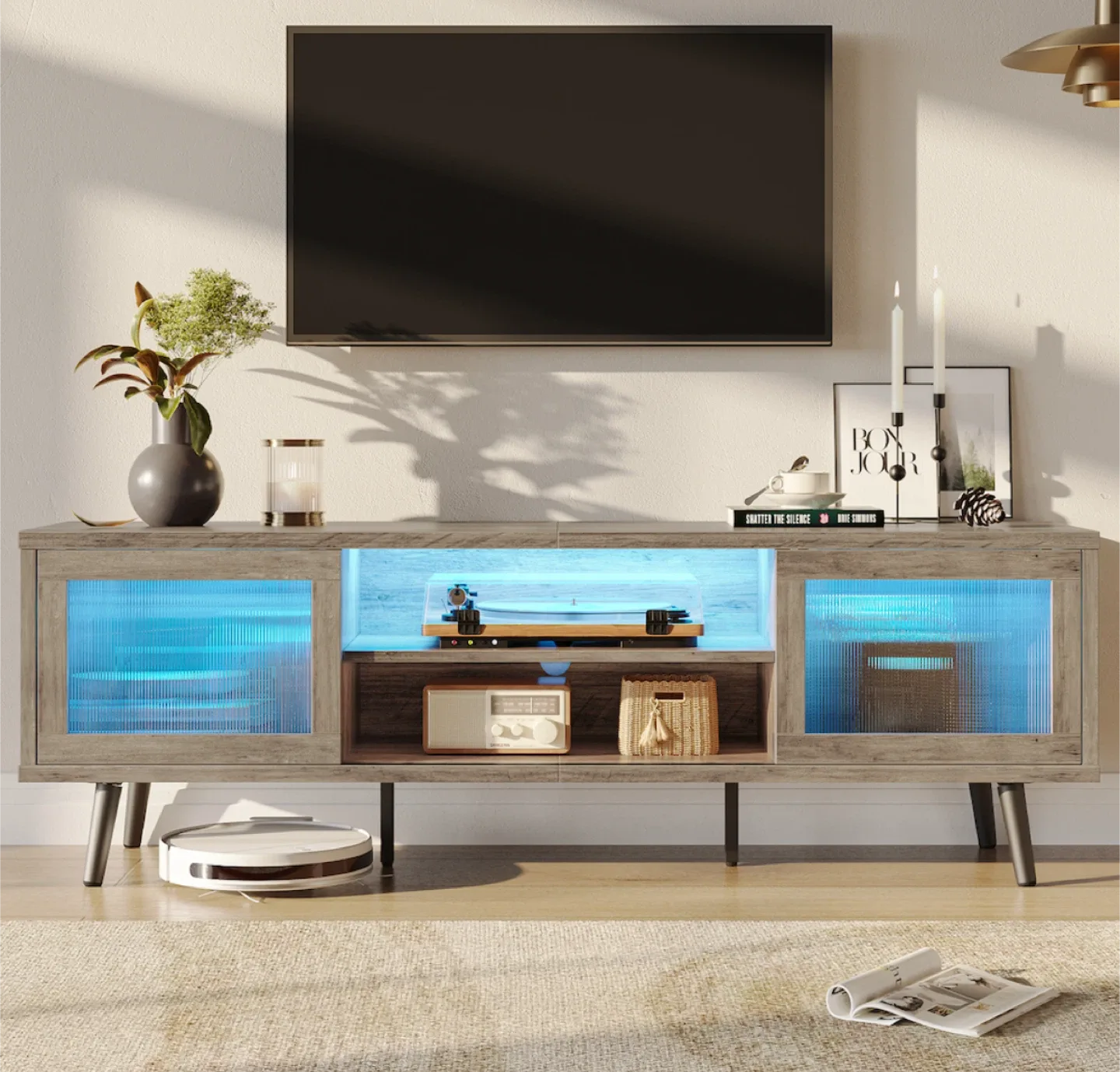 Grey TV Stand with LED Lighting image indicator(2)