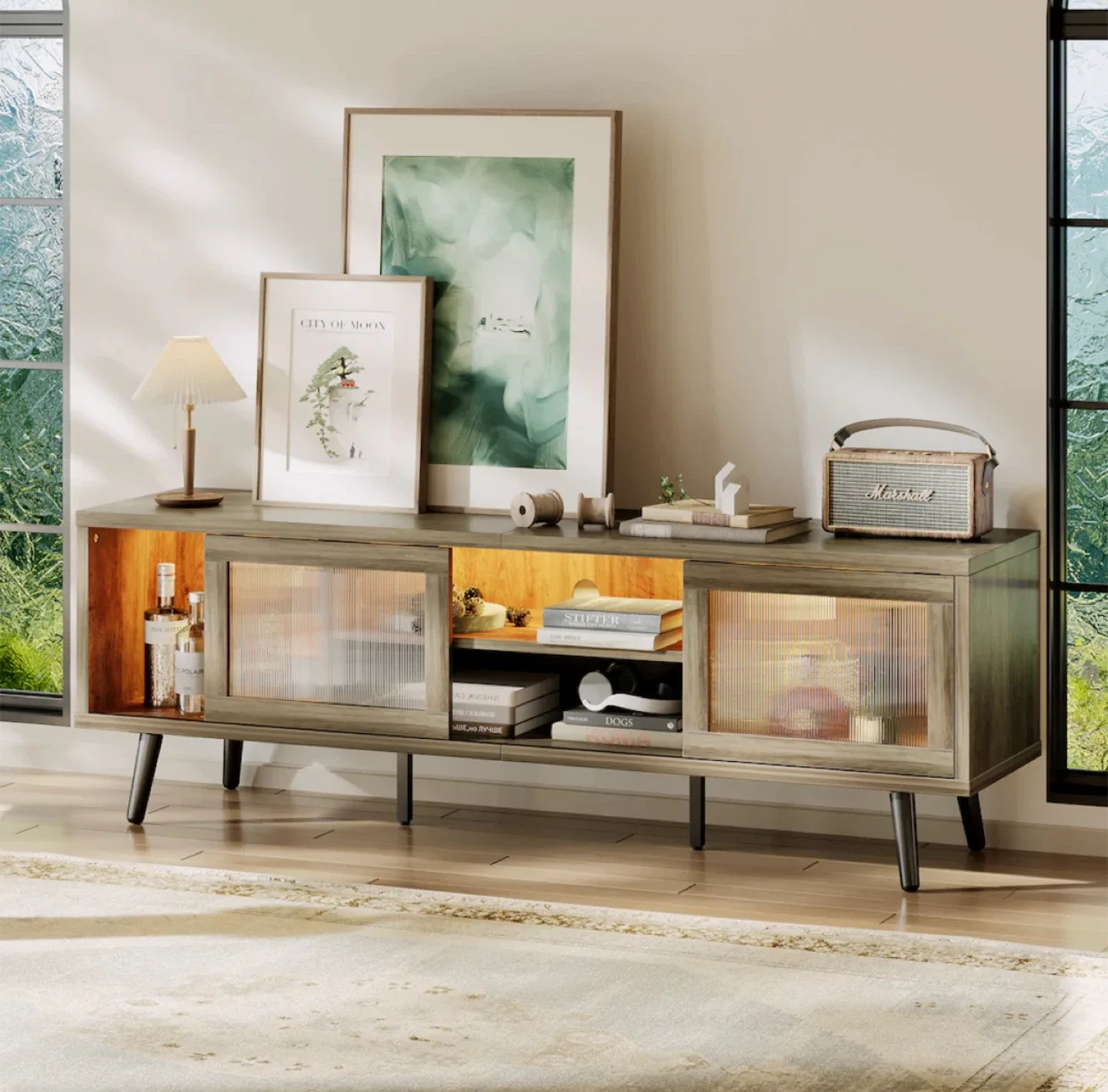 Grey TV Stand with LED Lighting image indicator(3)