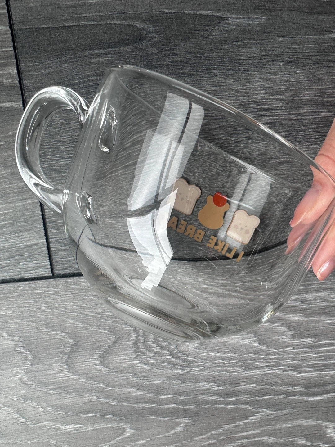 Clear Glass Mug with "I Like Bread" Design *CHIP ON FRONT* - photo 4