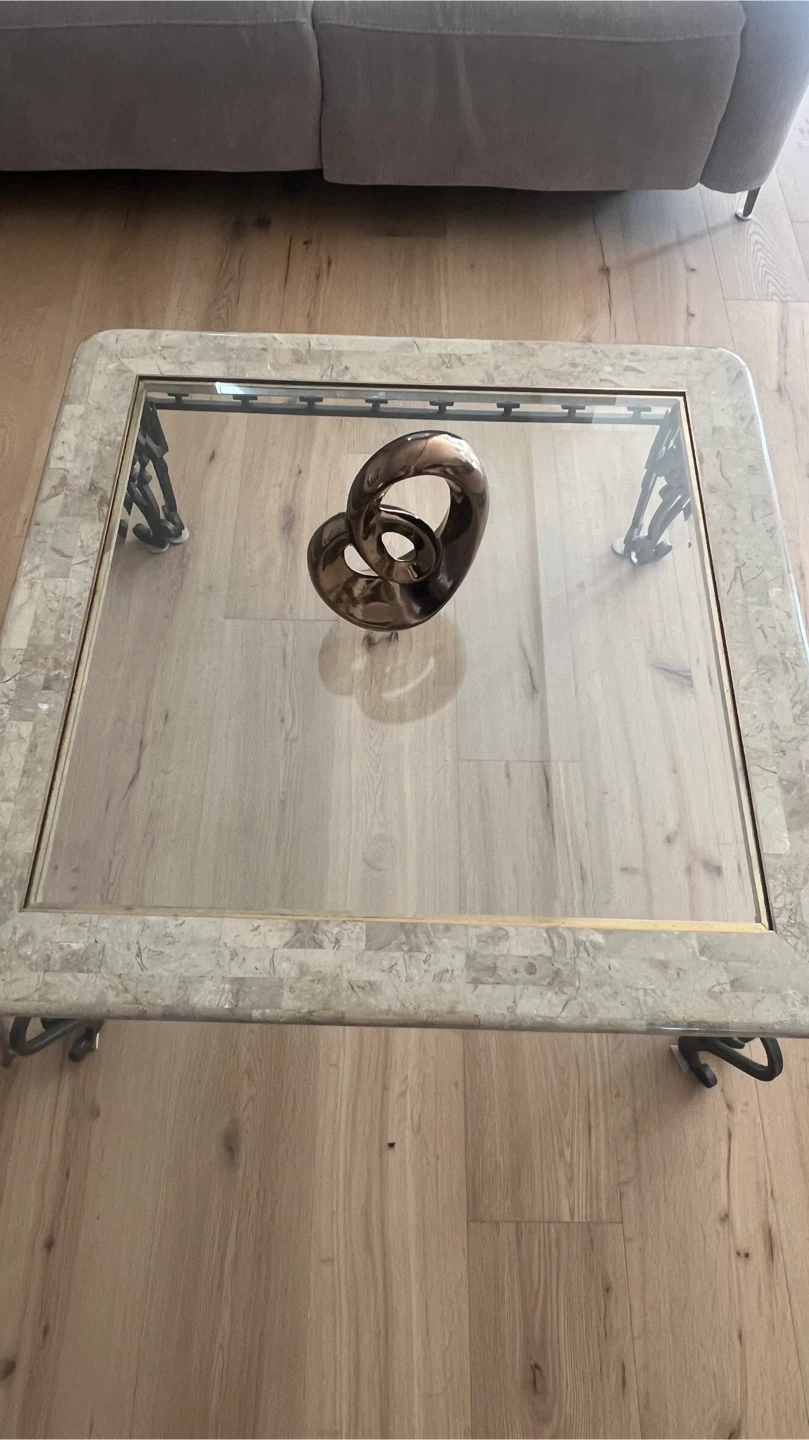 Glass coffee Table with Marble-look Border with two side tables