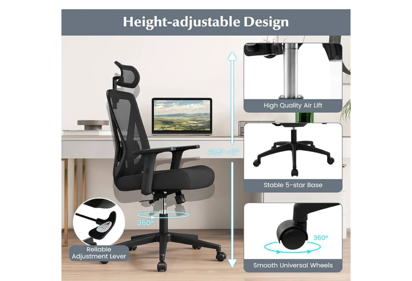 Black Ergonomic Office Chair - Adjustable thumbnail