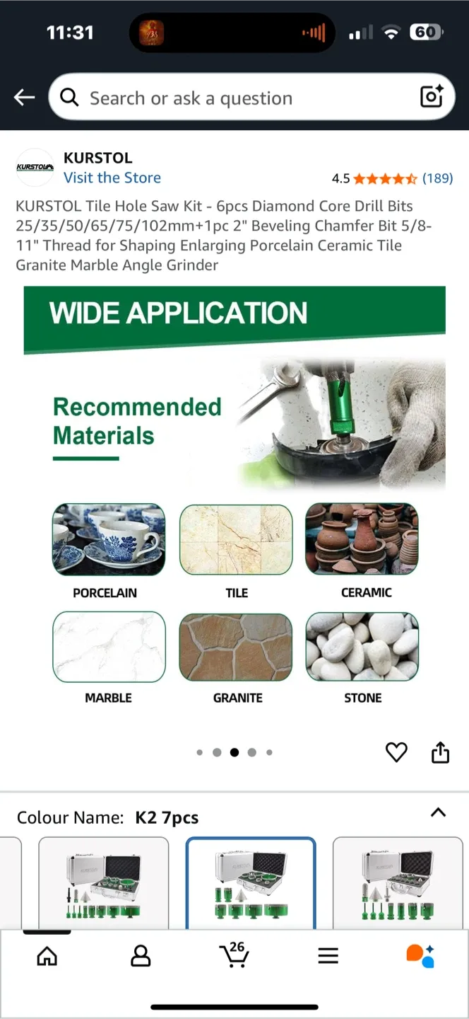 KURSTOL Tile Hole Saw Kit - 7pcs Diamond Core Drill Bits image indicator(4)