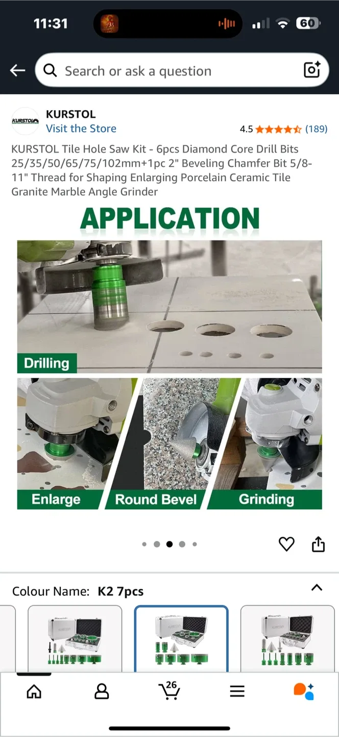 KURSTOL Tile Hole Saw Kit - 7pcs Diamond Core Drill Bits image indicator(3)