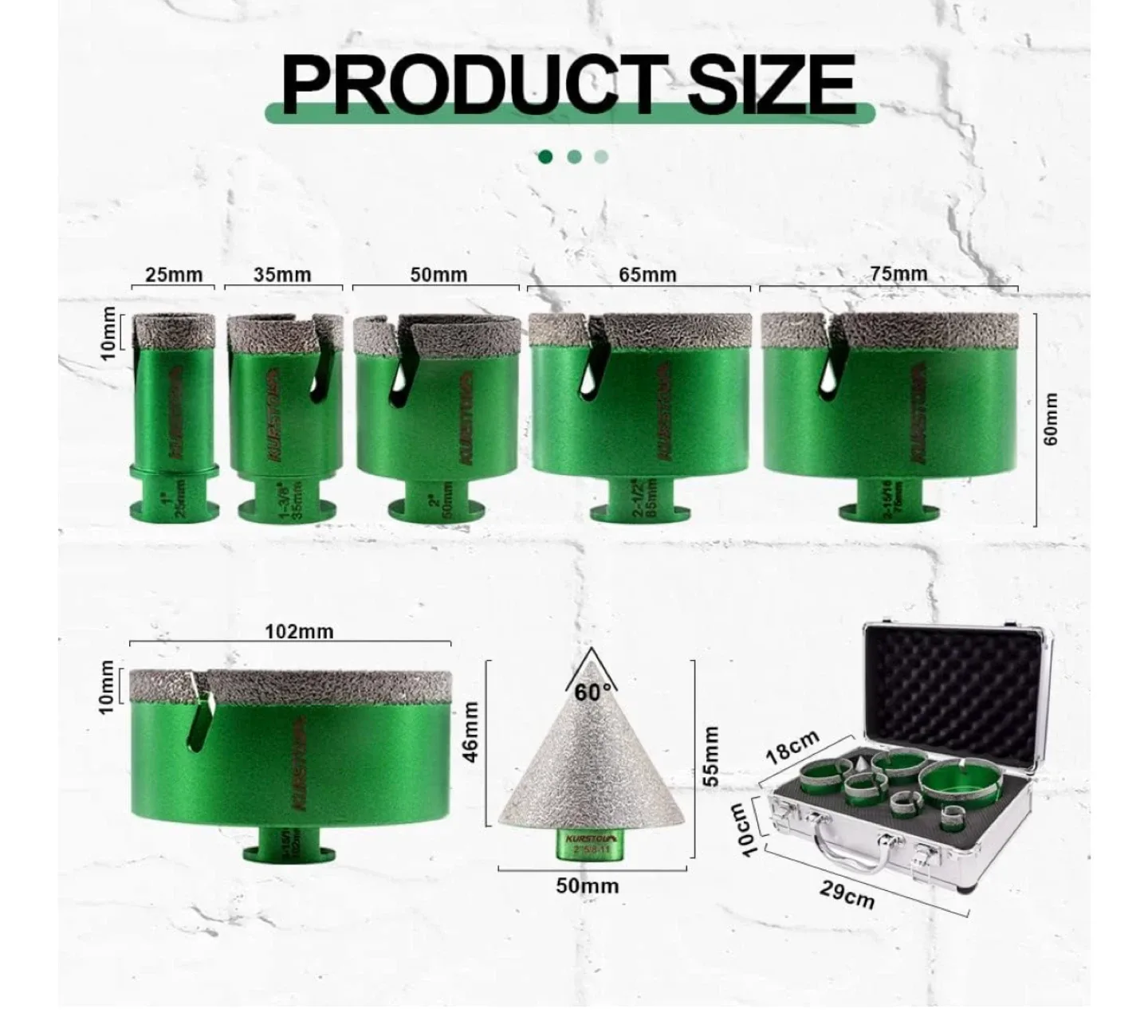 KURSTOL Tile Hole Saw Kit - 7pcs Diamond Core Drill Bits image indicator(2)