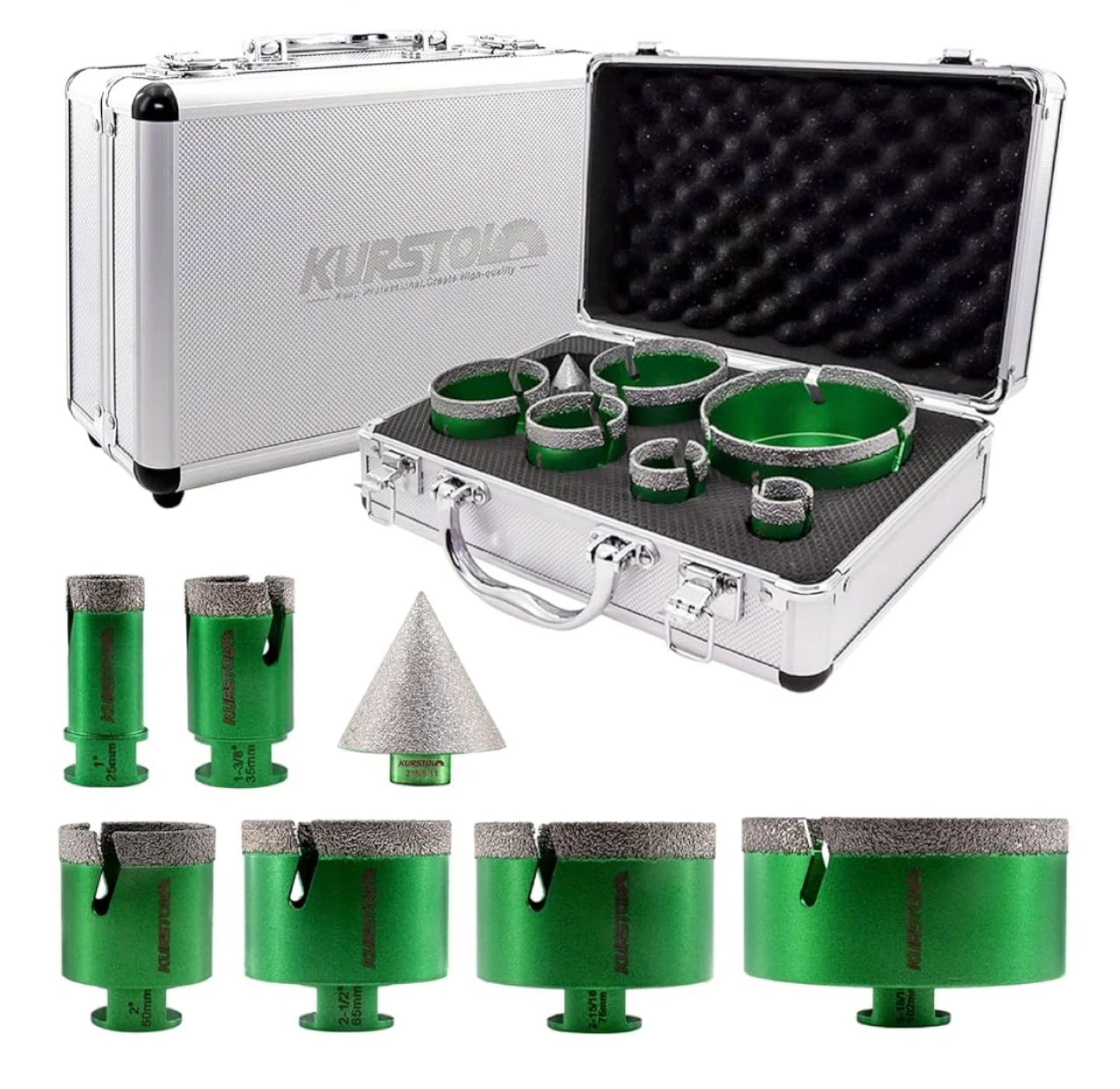 KURSTOL Tile Hole Saw Kit - 7pcs Diamond Core Drill Bits