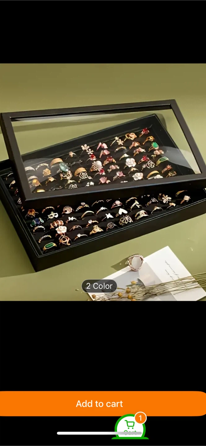 100 Ring Display Case with Clear Lid - Jewellery Organizer - photo 3