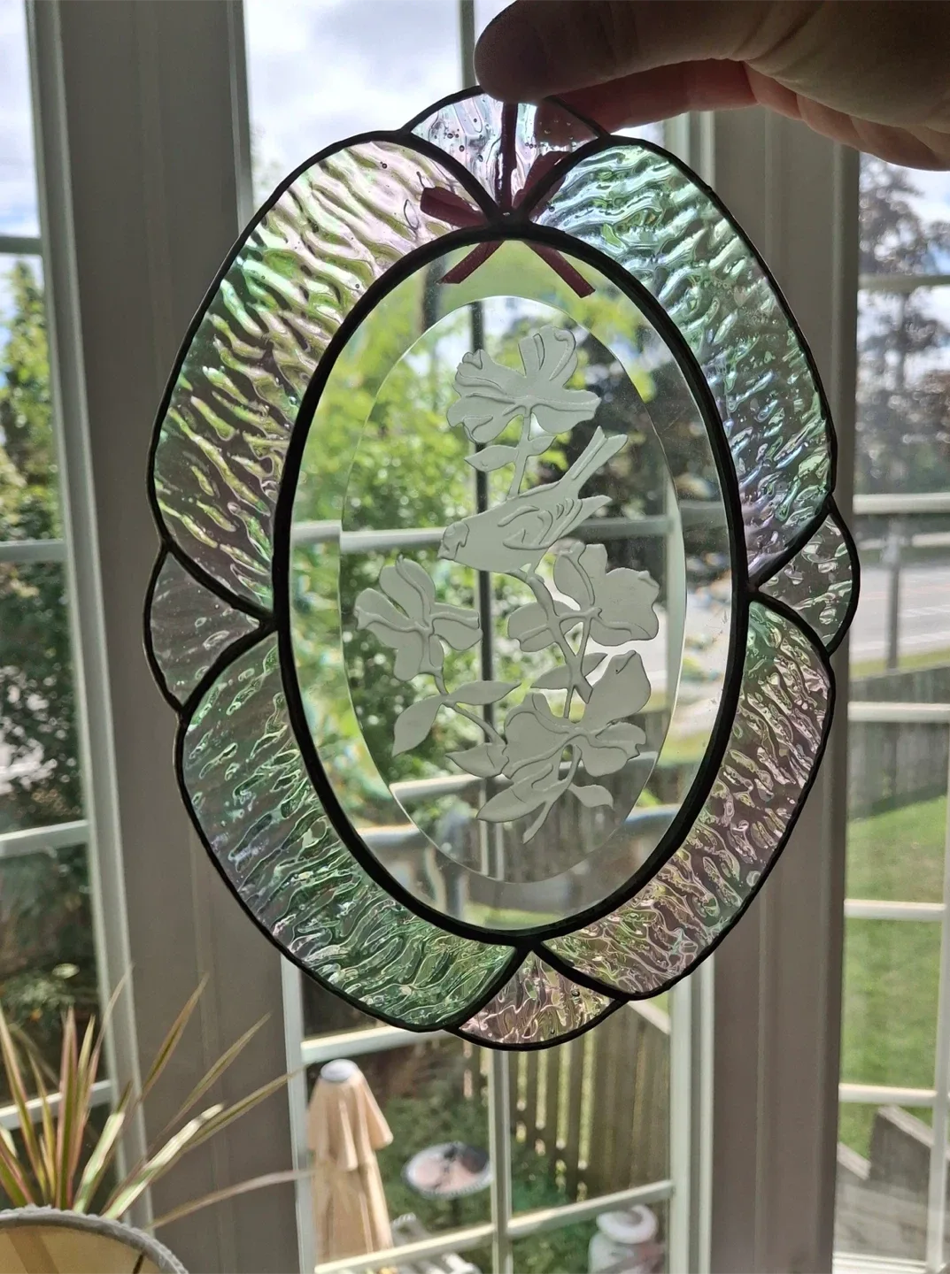 Iridescent glass floral window hanging image indicator(3)