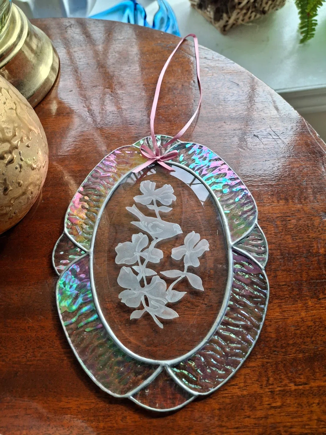 Iridescent glass floral window hanging image indicator(2)