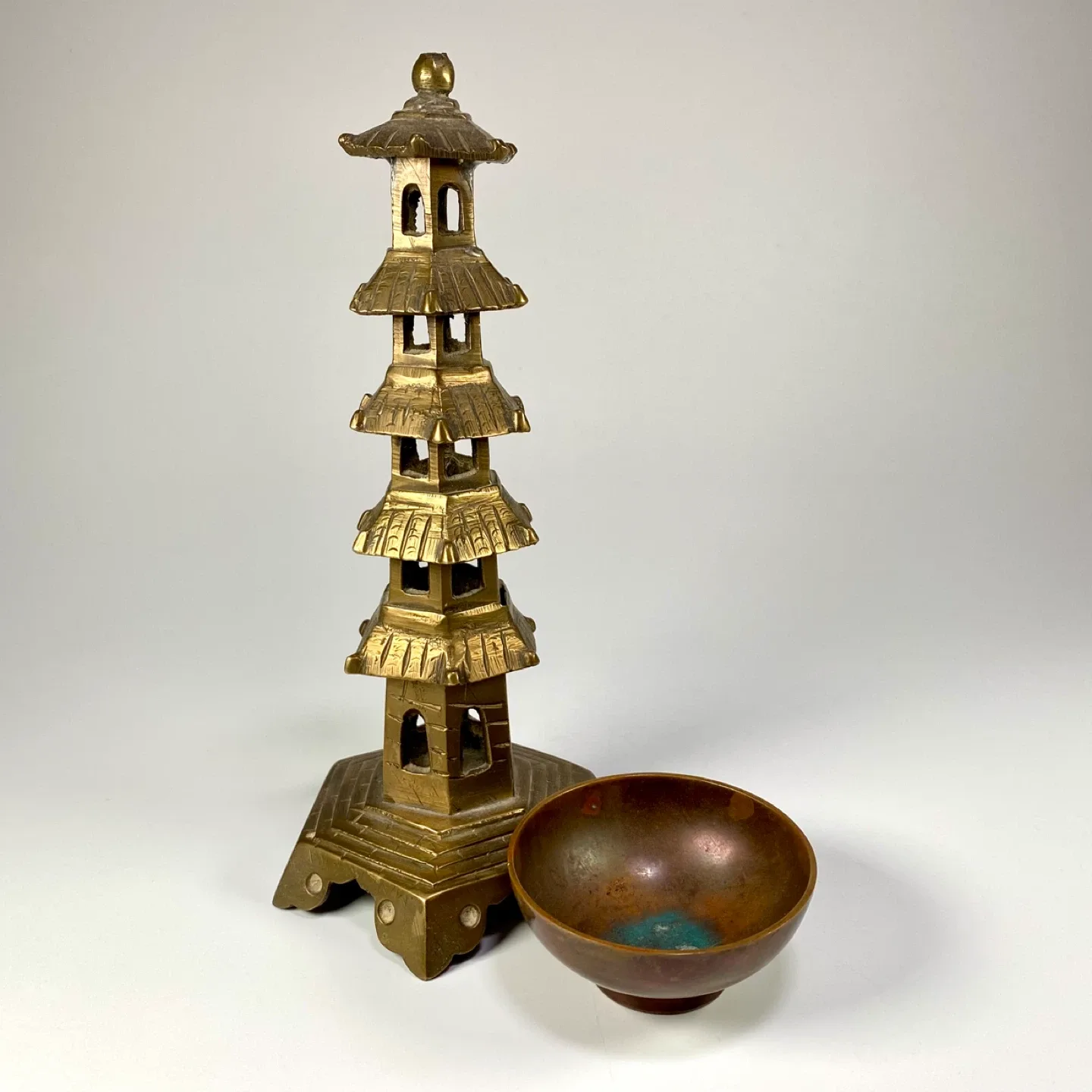 Vintage Brass Pagoda & Incense Bowl thumbnail