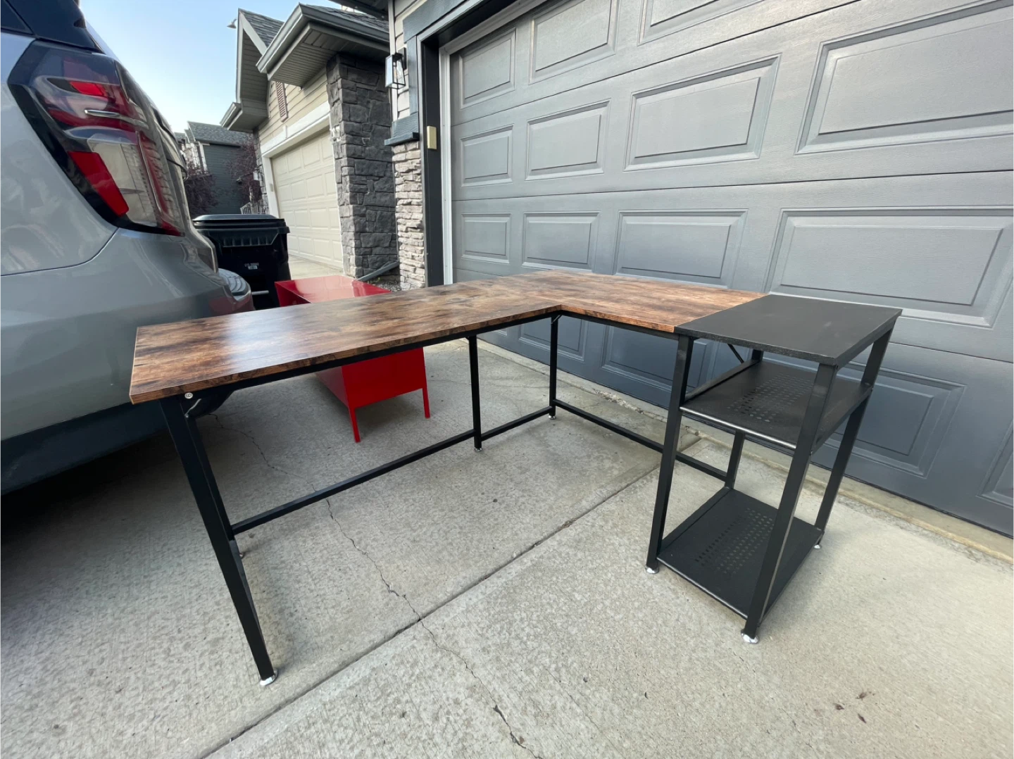 L-Shaped Corner Desk with Shelves - Brown & Black