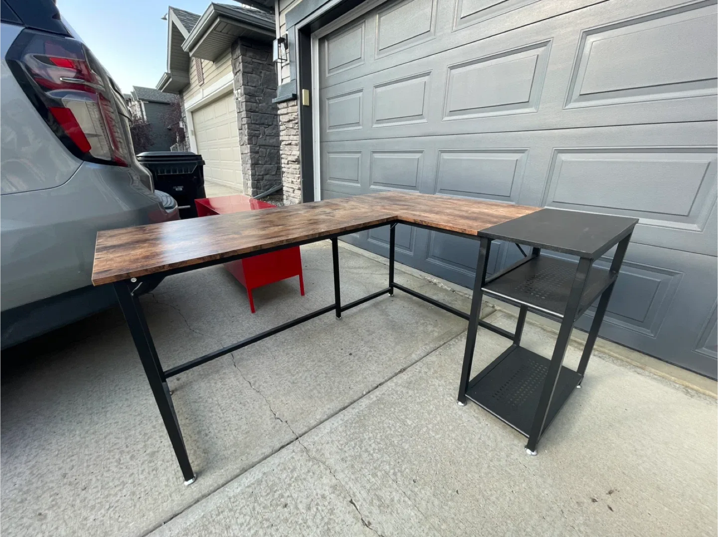L-Shaped Corner Desk with Shelves - Brown & Black