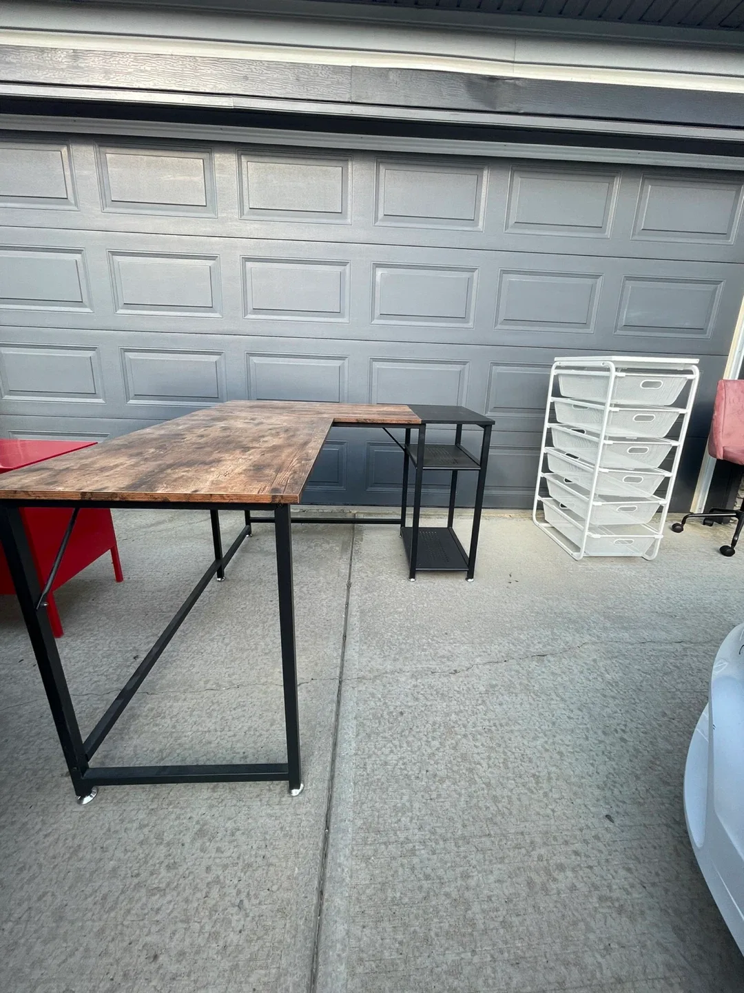 L-Shaped Corner Desk with Shelves - Brown & Black image indicator(3)