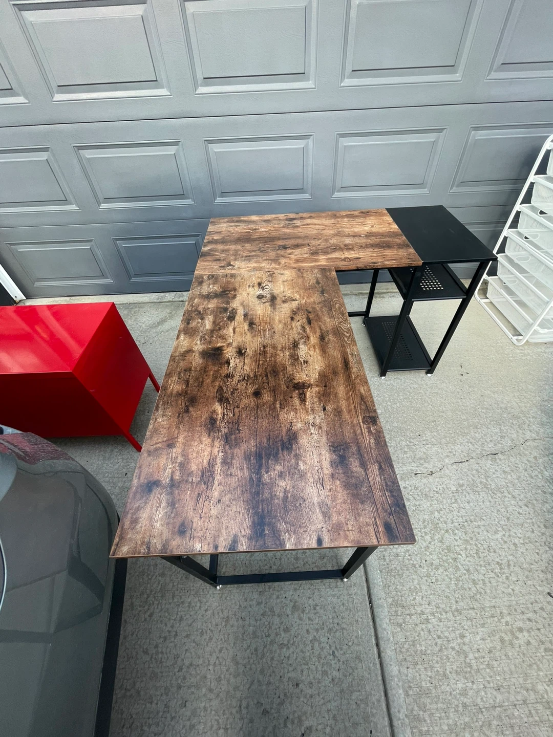 L-Shaped Corner Desk with Shelves - Brown & Black - photo 2