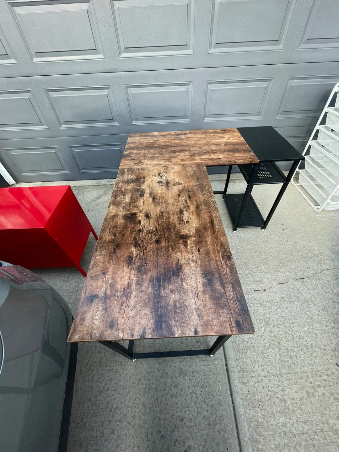 L-Shaped Corner Desk with Shelves - Brown & Black image indicator(2)