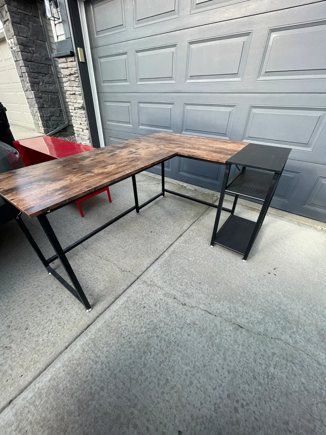 L-Shaped Corner Desk with Shelves - Brown & Black image indicator(4)