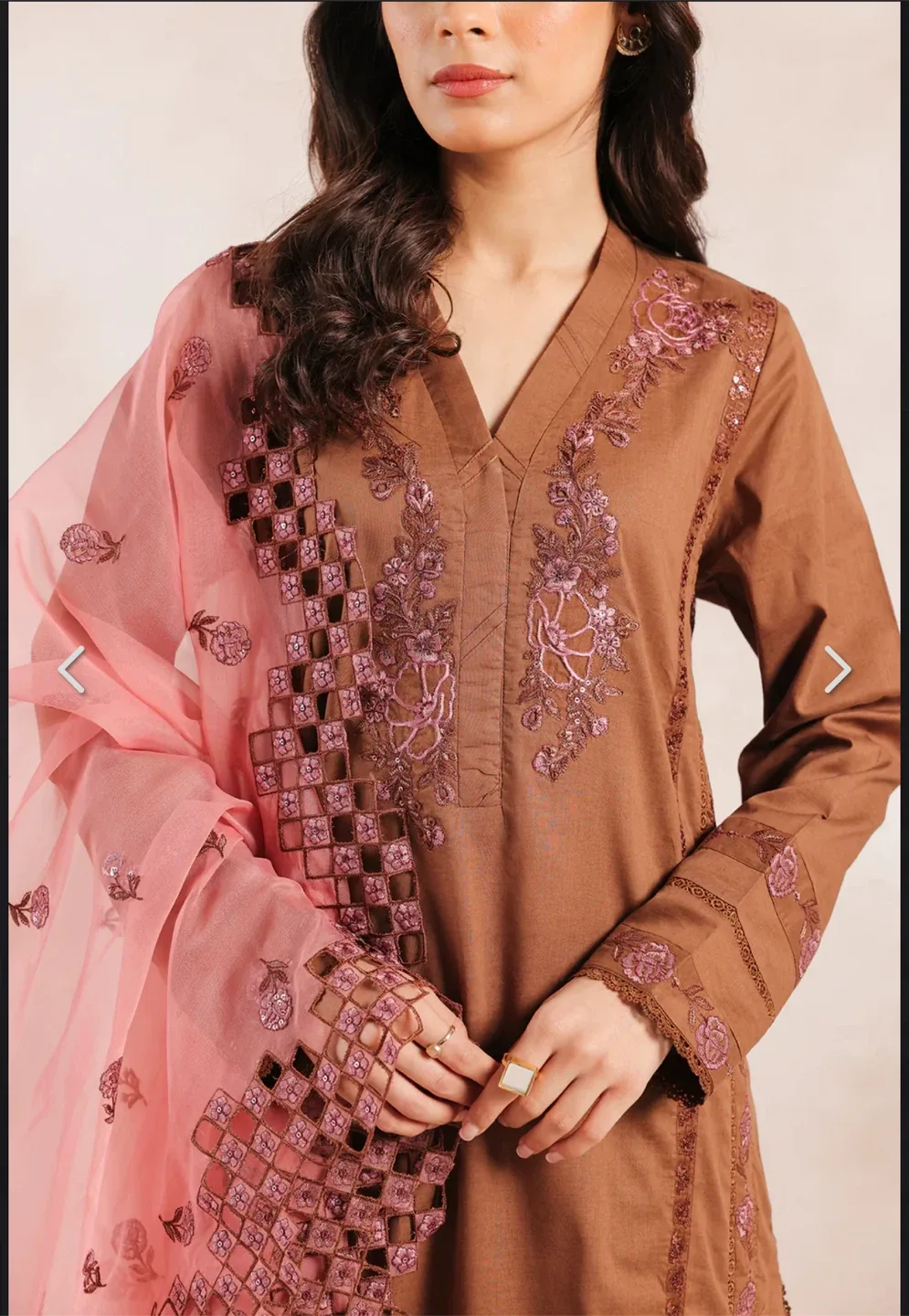 Brown Embroidered Shalwar Kameez thumbnail