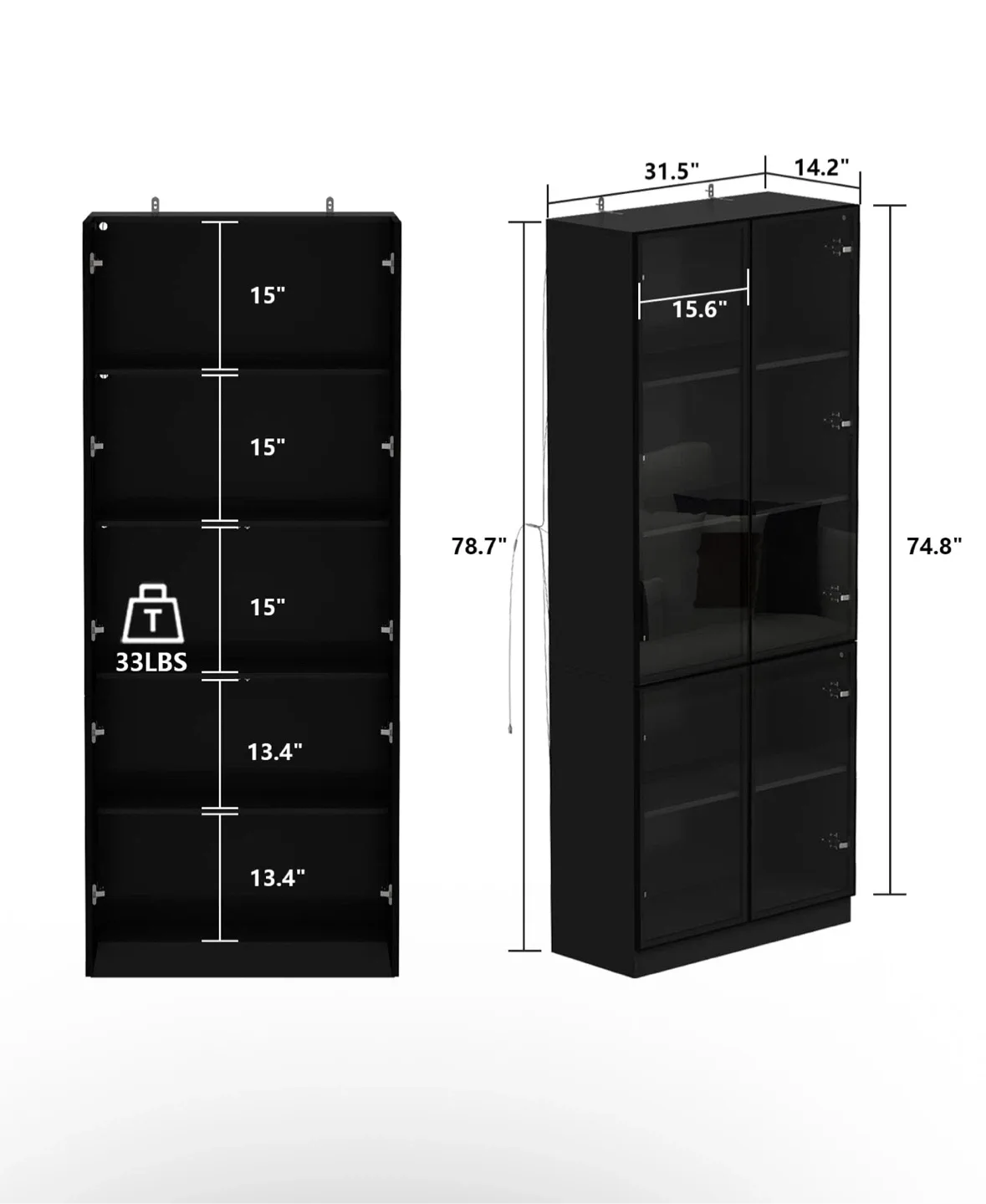 Black Display Cabinet with Glass Doors image indicator(2)