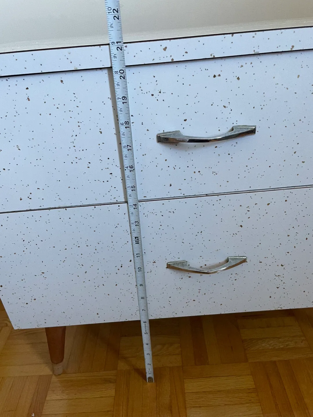Vintage White Speckled 2-Drawer Dresser image indicator(4)
