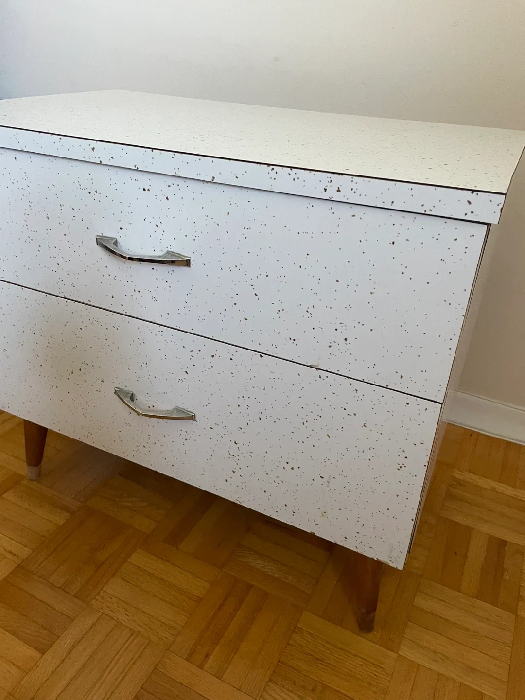 Vintage White Speckled 2-Drawer Dresser image indicator(2)