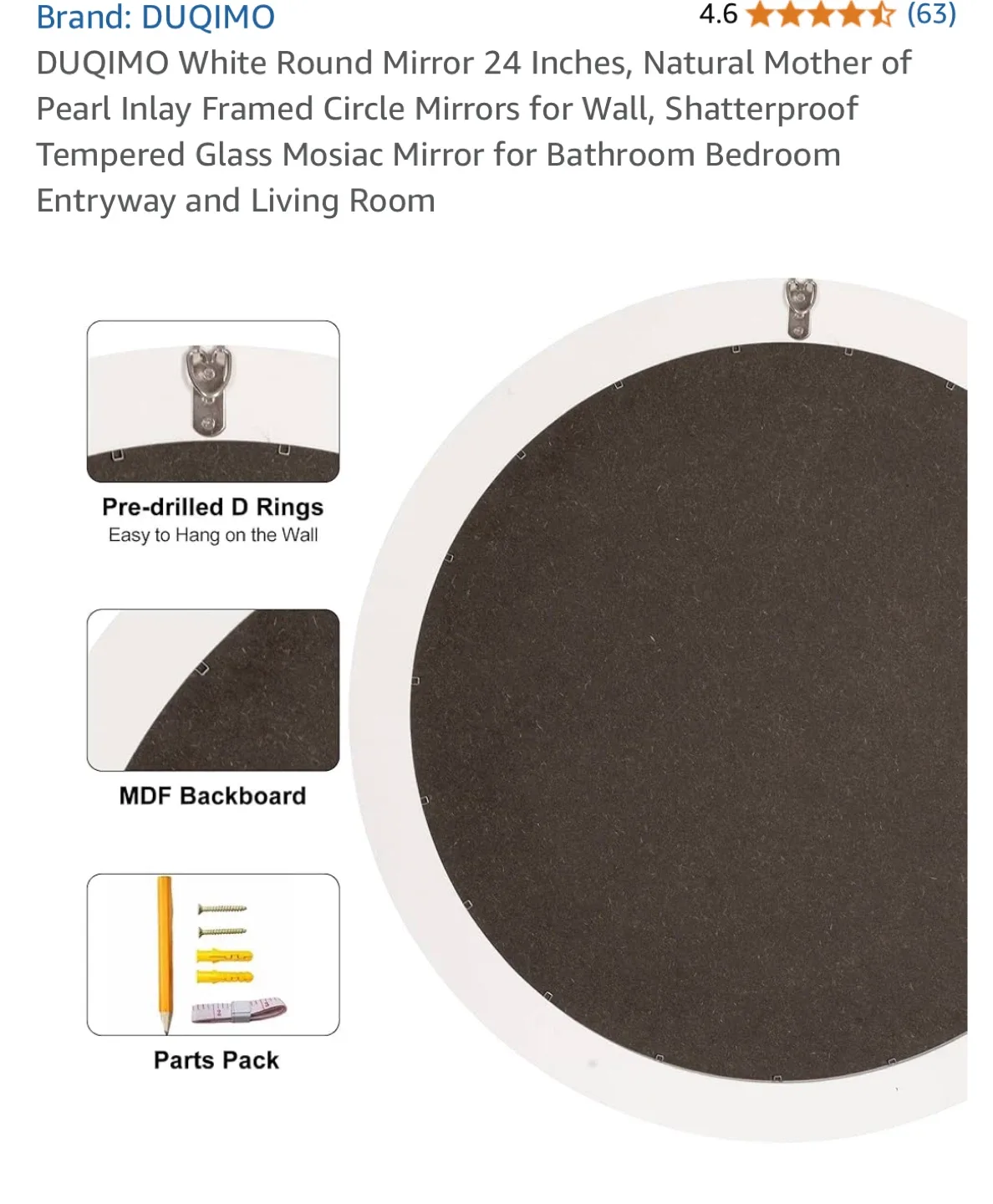 DUQIMO White Round Mirror - 24 Inches image indicator(4)