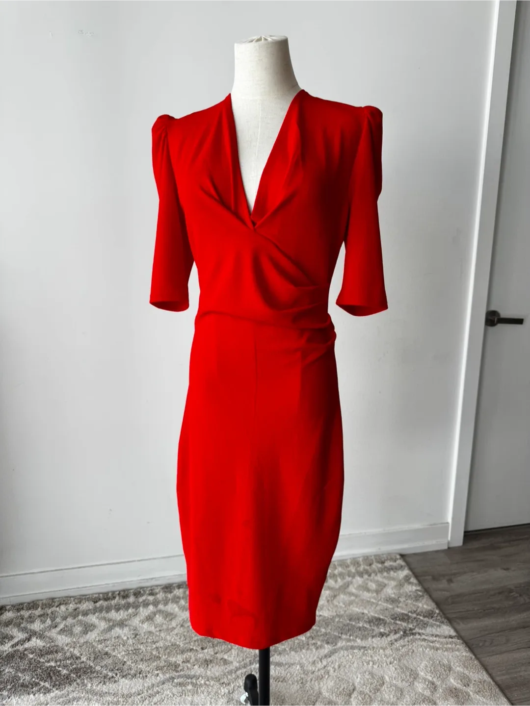 Red Midi Bodycon V-neck Dress thumbnail