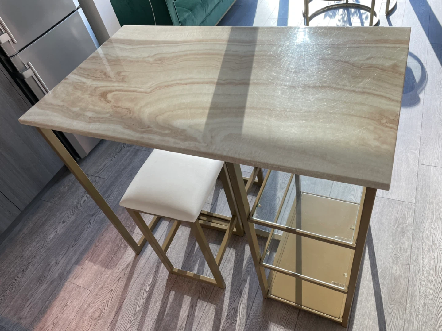 Gold Bar Table with 2 Stools