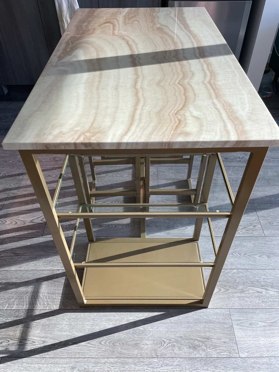 Gold Bar Table with 2 Stools - photo 3