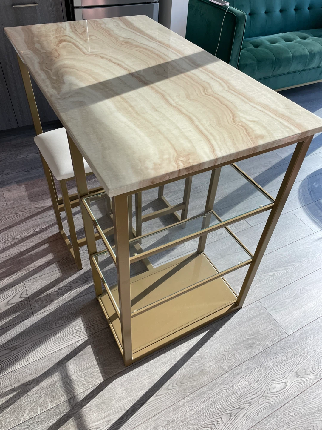 Gold Bar Table with 2 Stools - photo 4