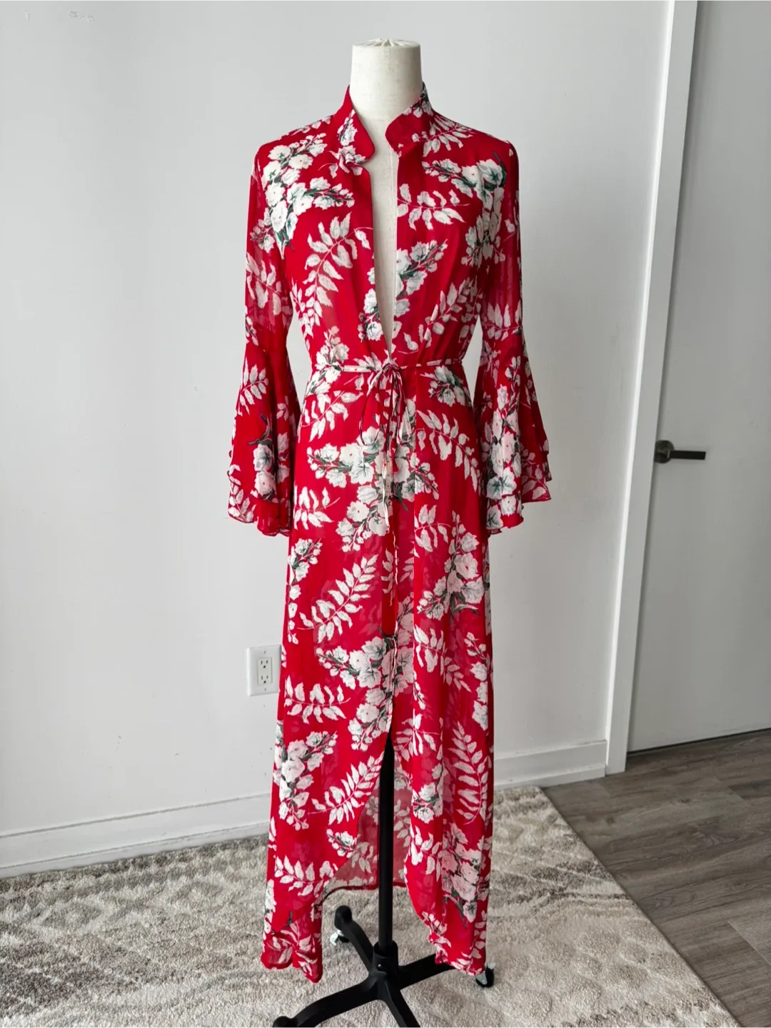 Red Floral Print Maxi Cover up thumbnail