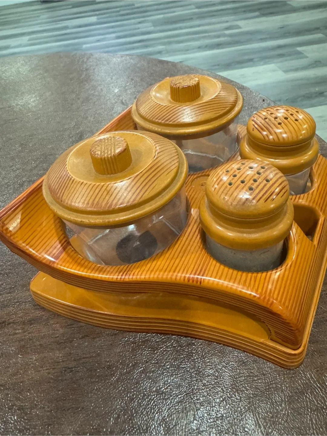 Vintage Wood & Glass Spice Jar Set image indicator(3)