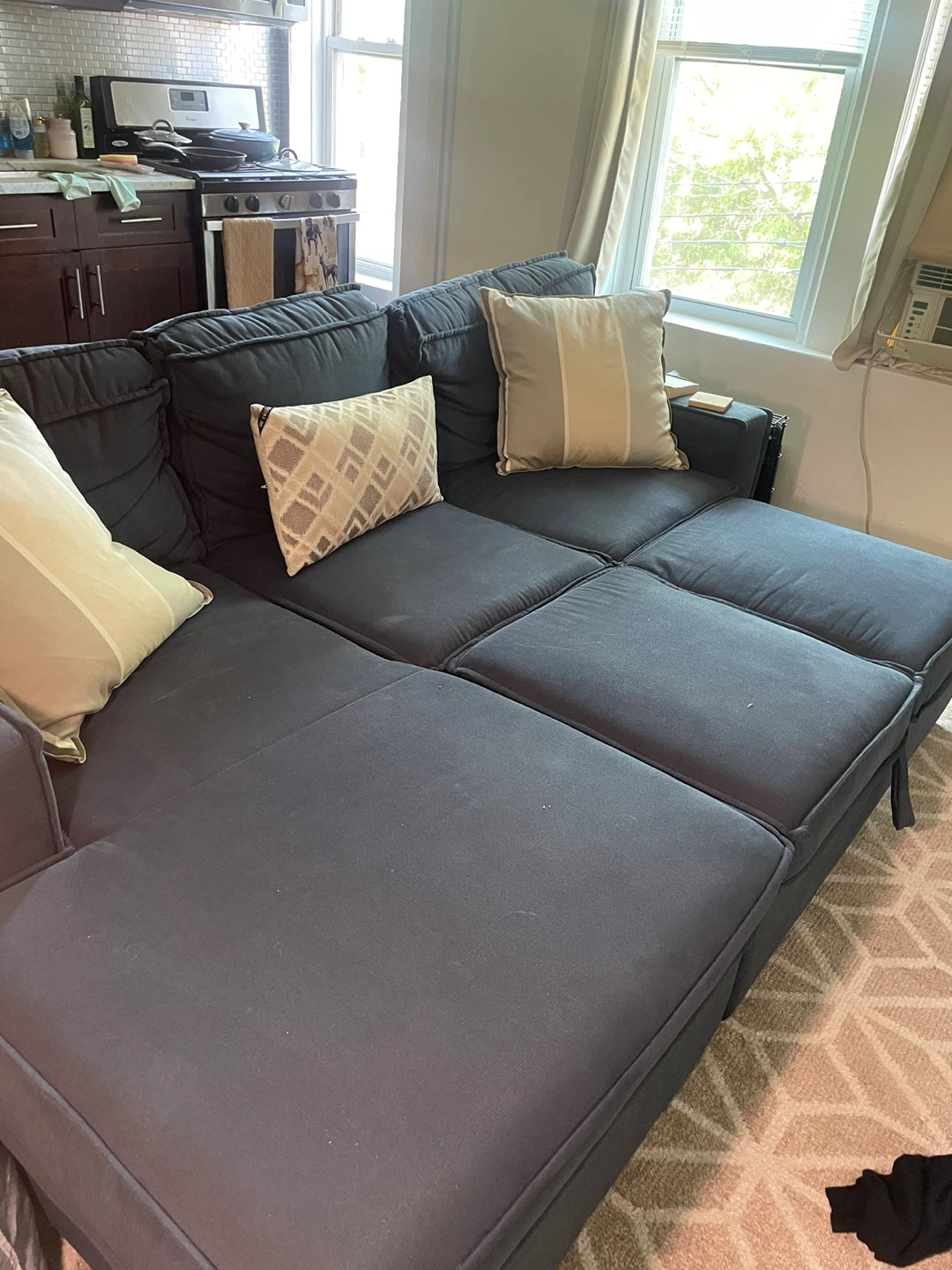 94"x64"36" Dark Blue Sectional Sleeper Sofa with Storage - photo 2
