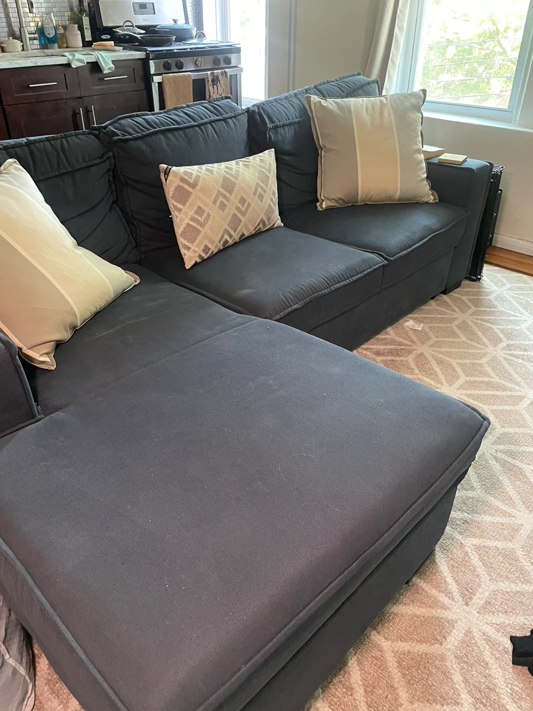 94"x64"36" Dark Blue Sectional Sleeper Sofa with Storage