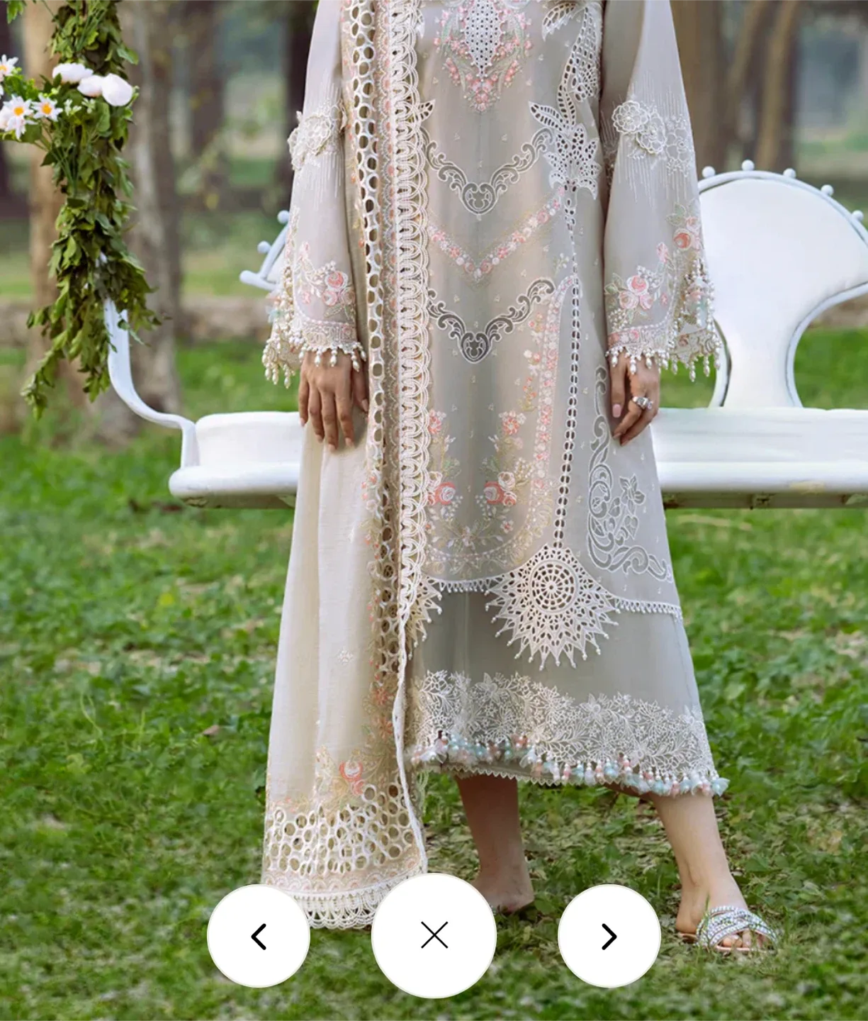Embroidered Lawn Dress - Beige thumbnail