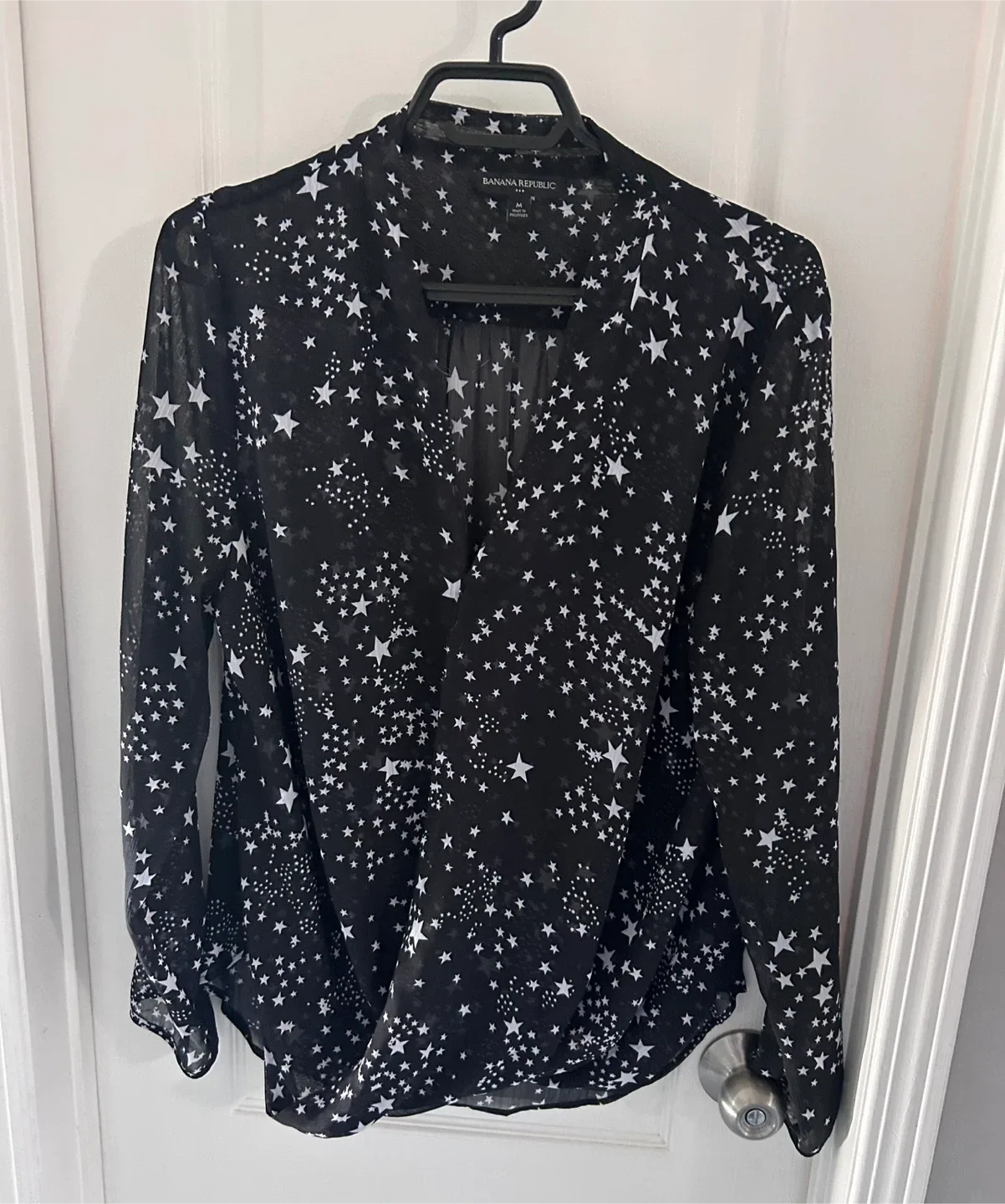 Banana Republic Black Star Print Blouse - Size M thumbnail