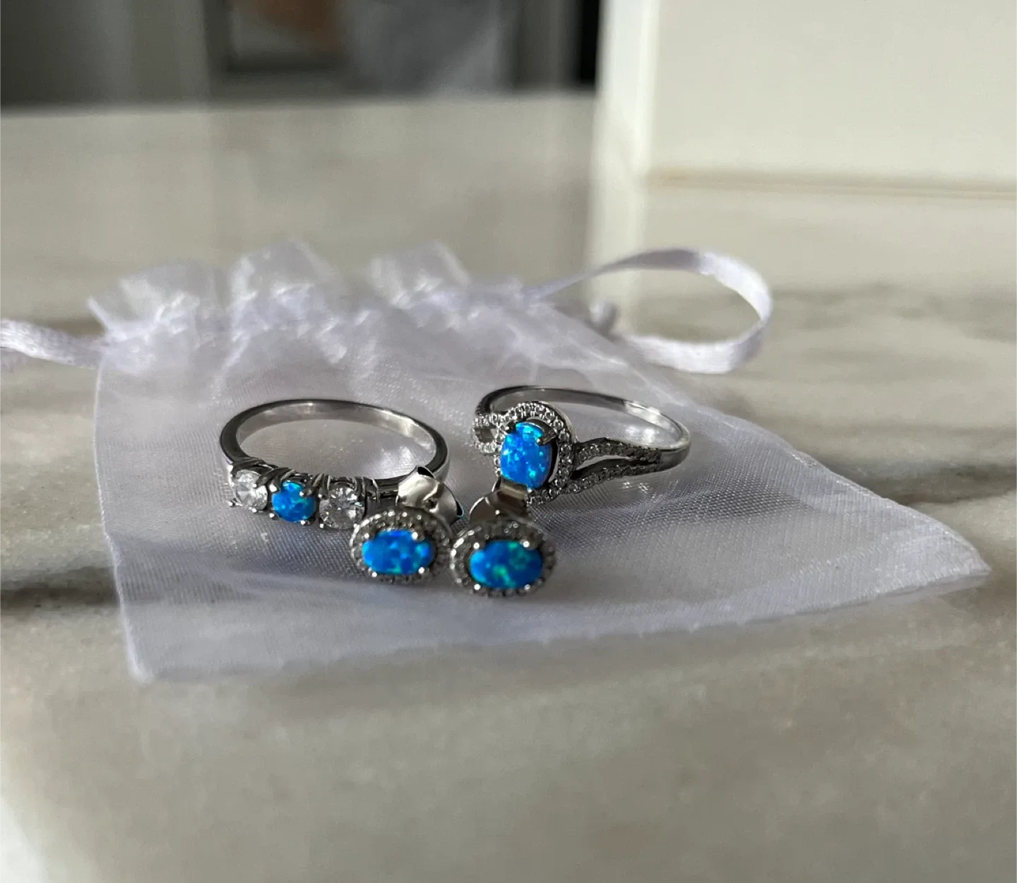 Elegant Sterling Silver and Blue Opal Jewelry Set thumbnail