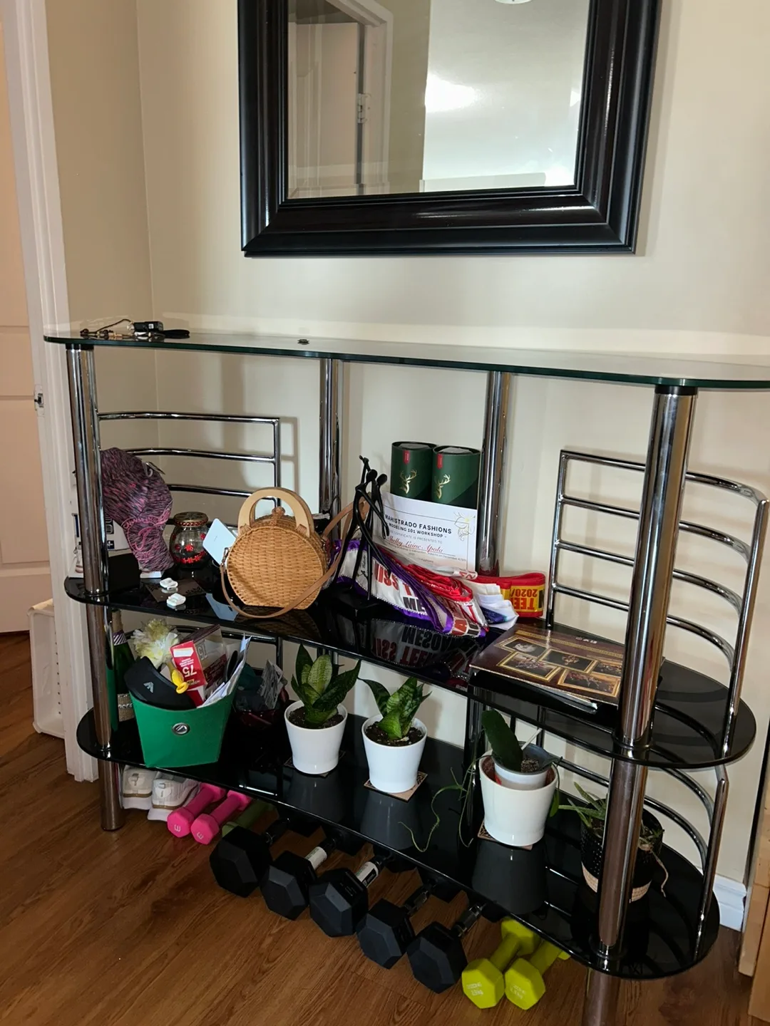 Black Glass Shelf Unit - Moving Out Sale thumbnail