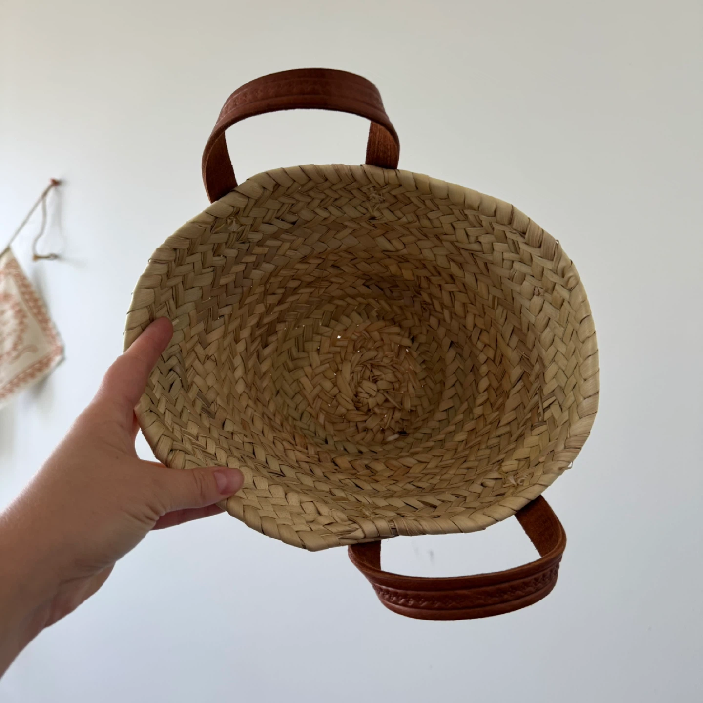 Woven Straw Basket with Leather Handles - photo 2