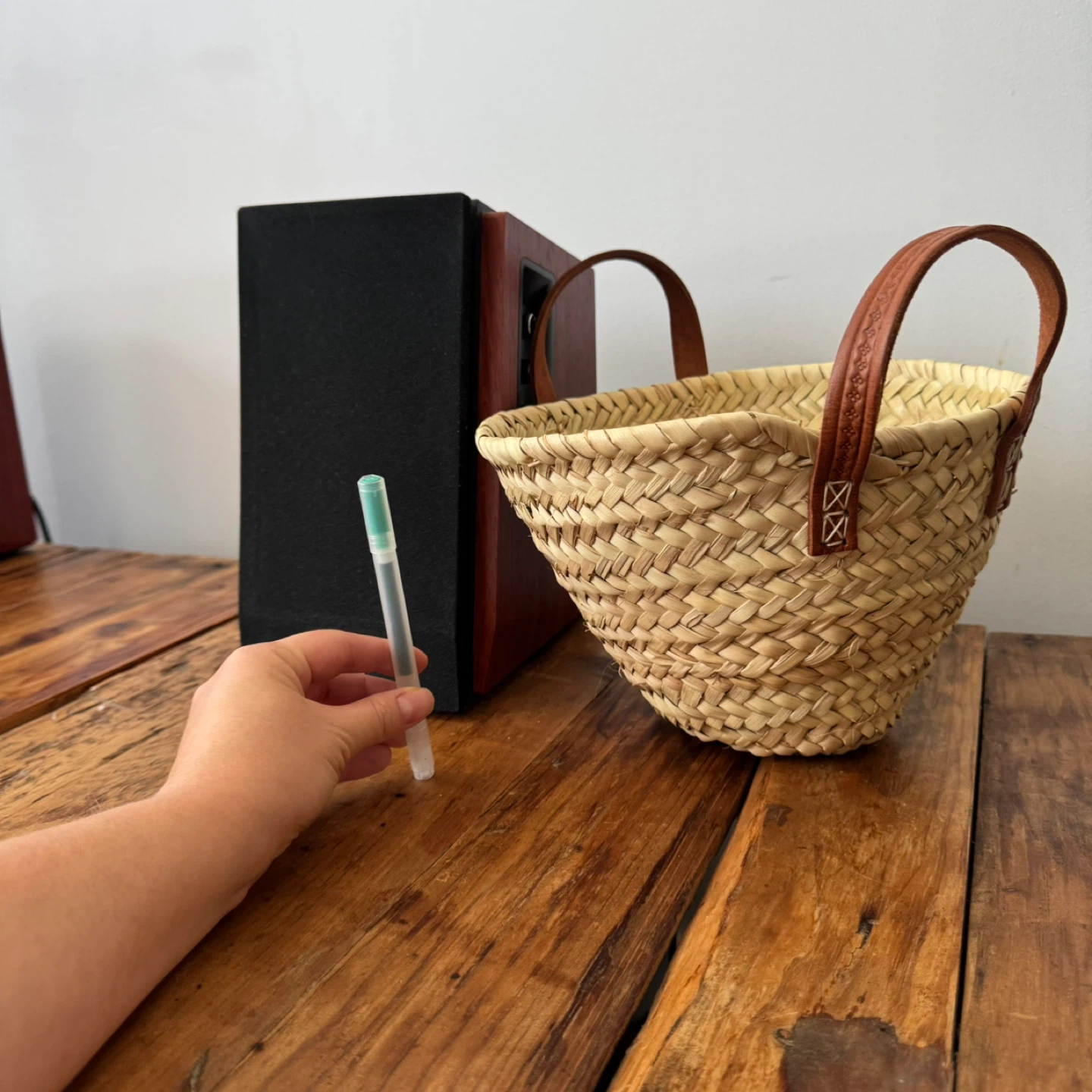 Woven Straw Basket with Leather Handles - photo 3