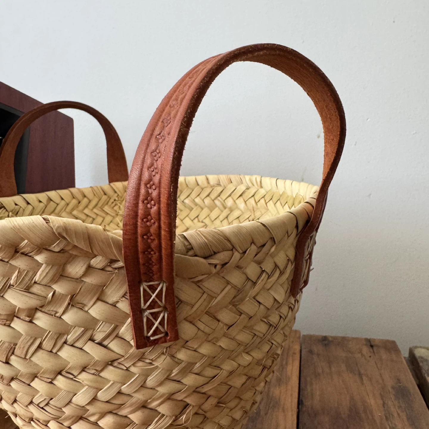 Woven Straw Basket with Leather Handles - photo 4