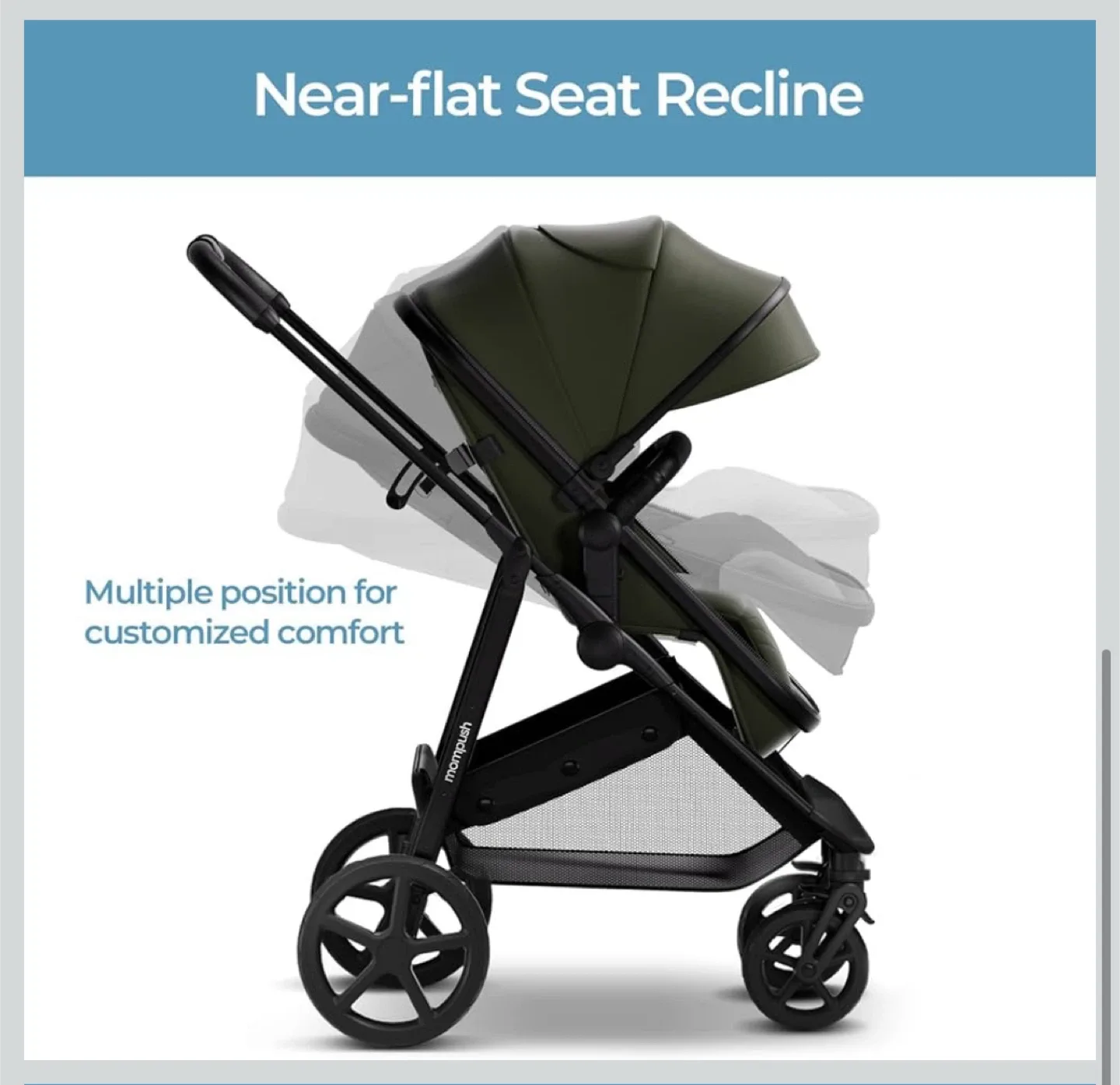 Momonpush Stroller - Near-flat Seat Recline image indicator(3)
