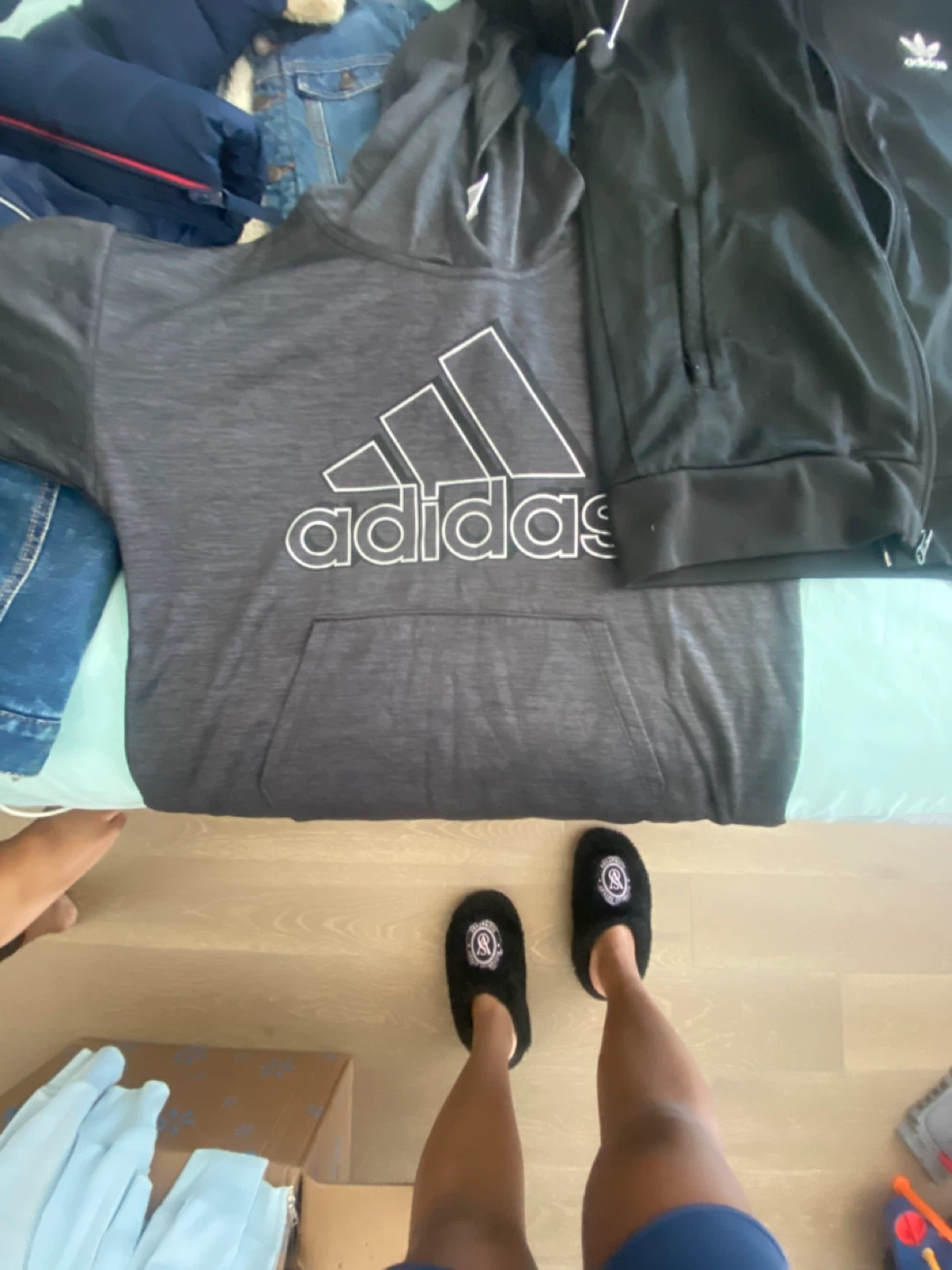 Adidas Black Track Jacket and a Adidas Gray Hoodie