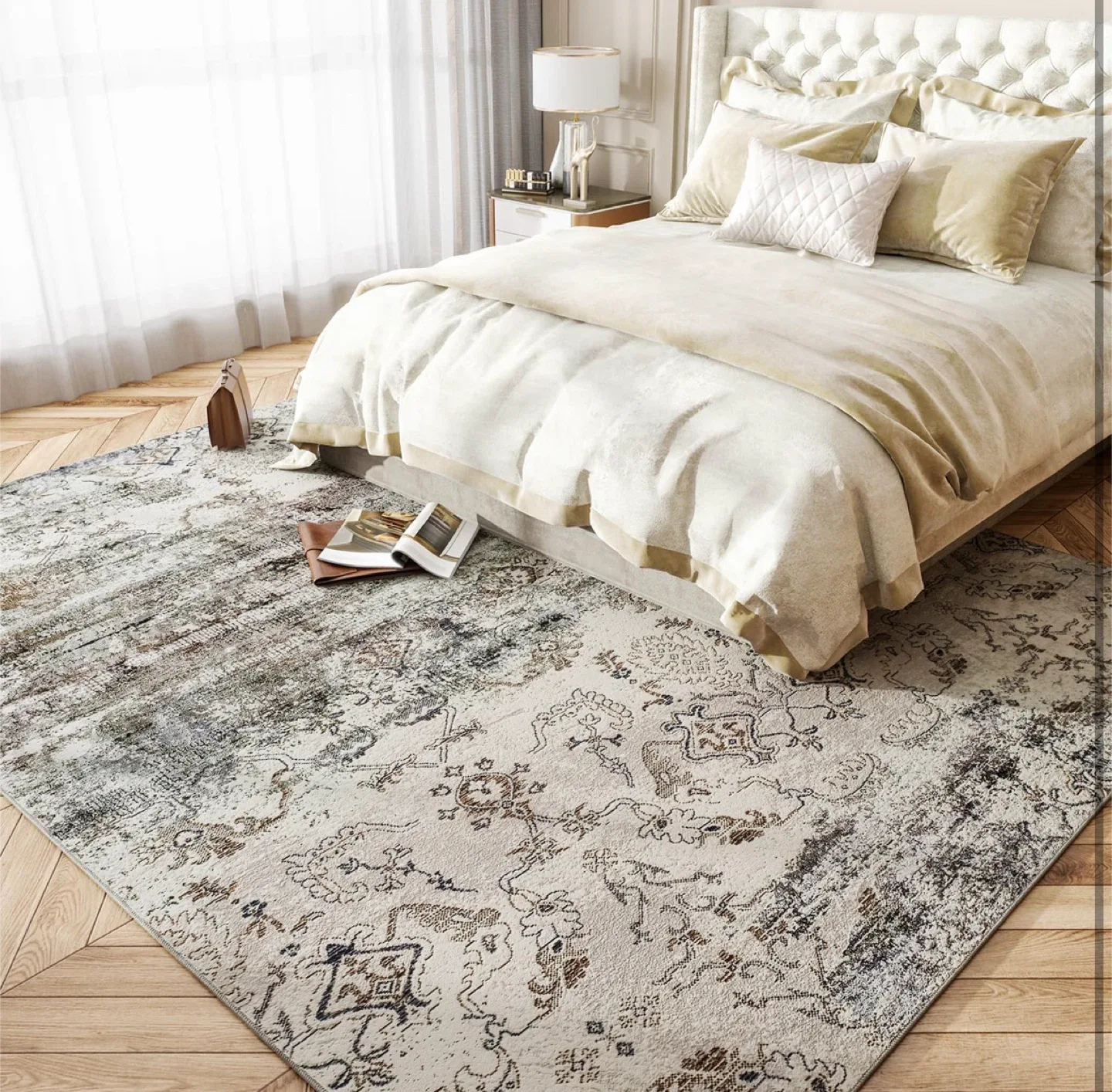 6x9 ft Abstract Taupe & Dark Green Area Rug thumbnail