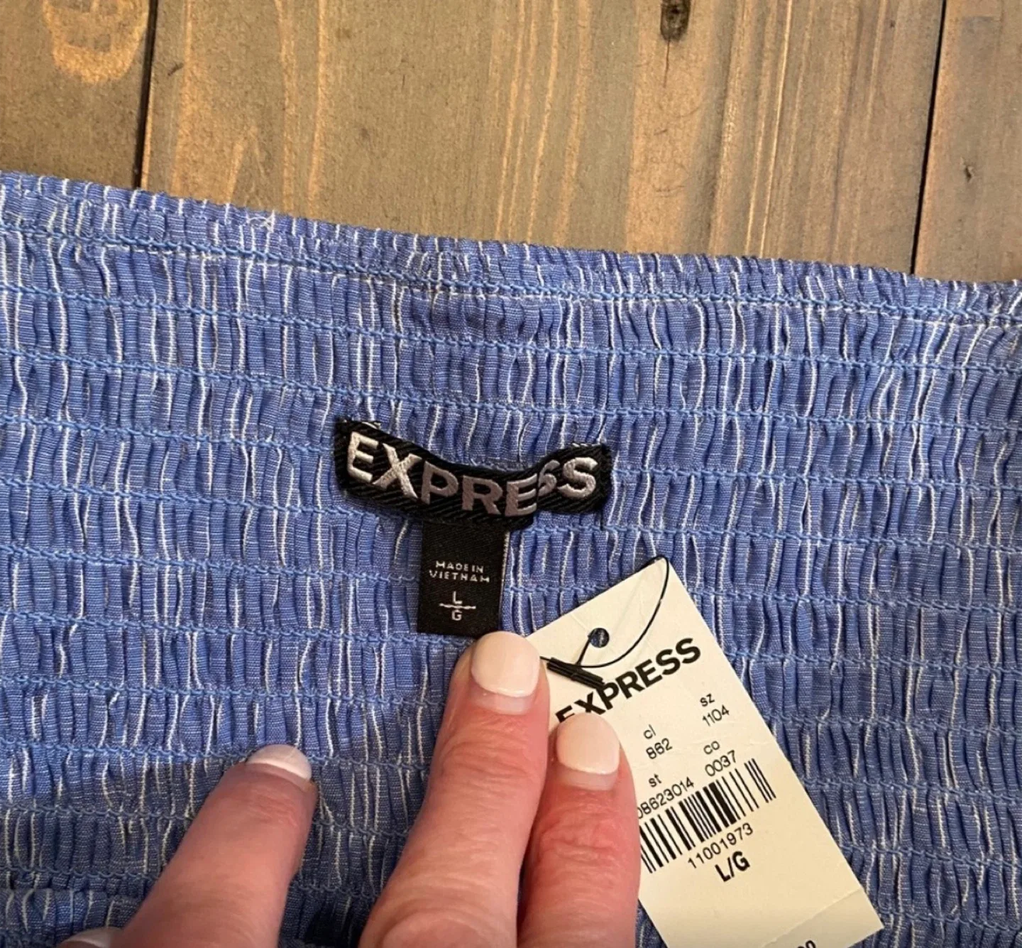 Express Blue Striped Off-the-Shoulder Top - Size L image indicator(2)