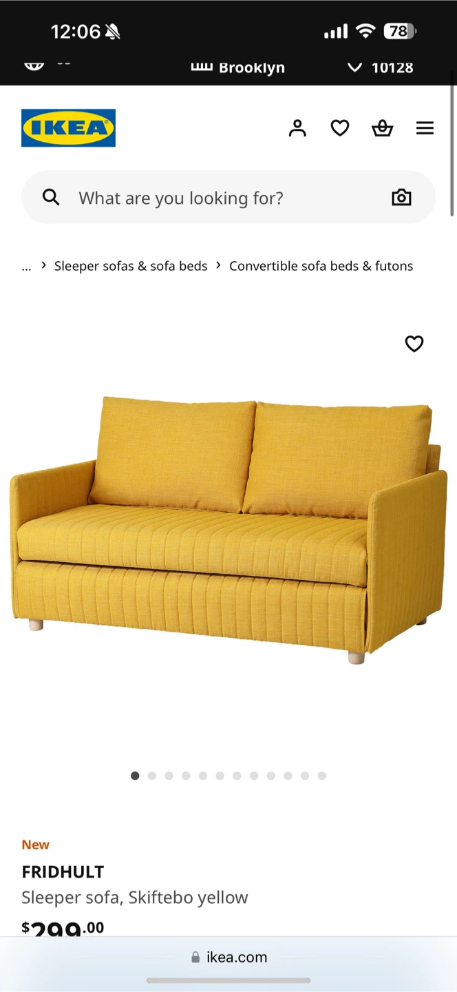 IKEA FRIDHULT Sleeper Sofa - Skiftebo Yellow