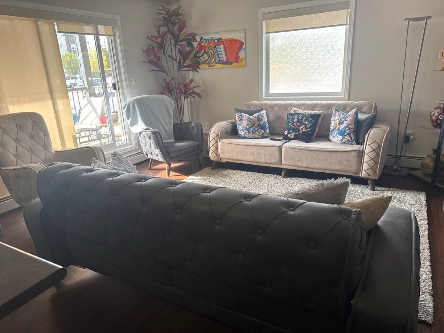 Grey Upholstered Accent Chair and beich set - photo 5