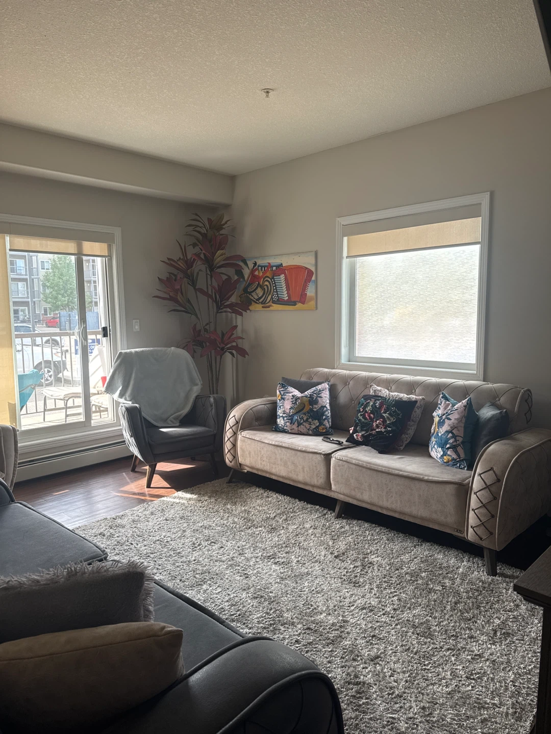 Grey Upholstered Accent Chair and beich set