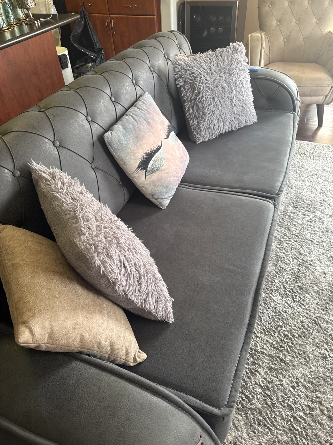 Grey Upholstered Accent Chair and beich set - photo 2