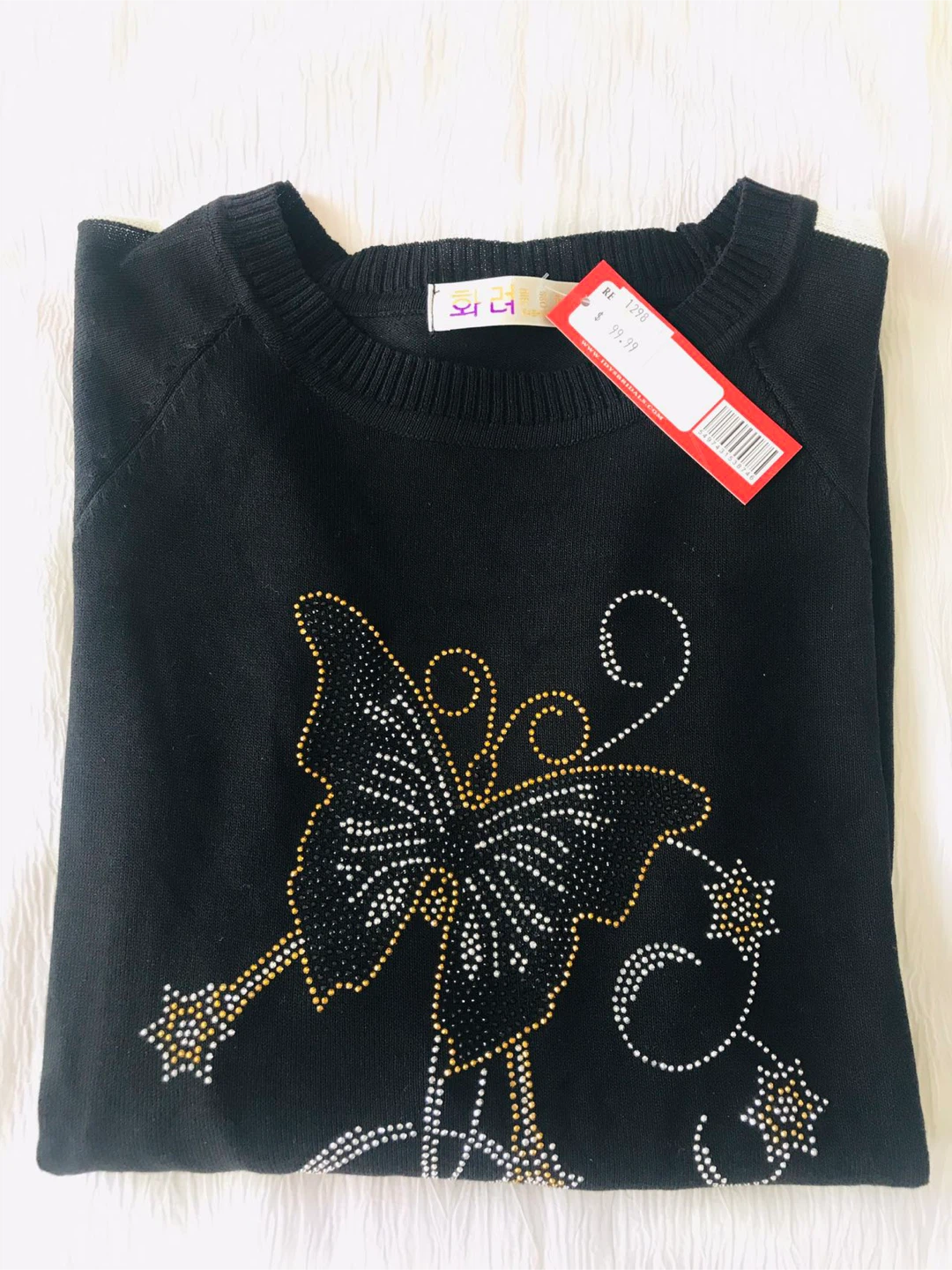 Korean-Style Black Butterfly Embellished Top - photo 2