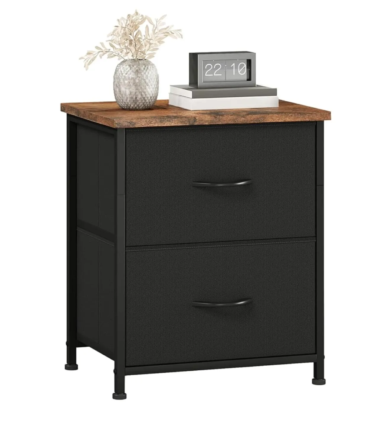 Black Nightstand with 2 fabric Drawers